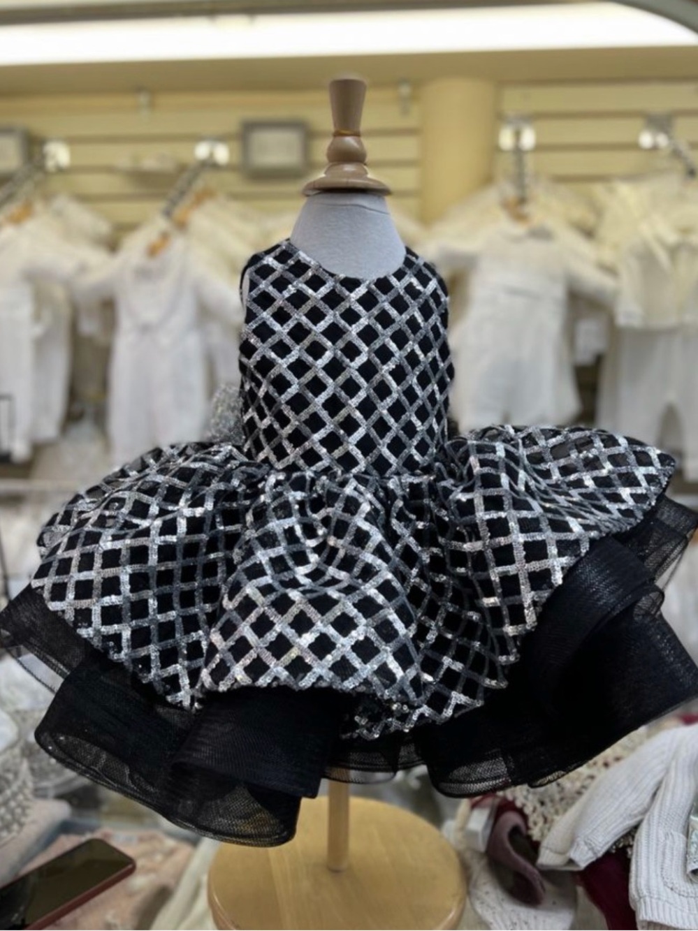 Black & Silver Girls' Party Dress - Elegant Tulle Skirt